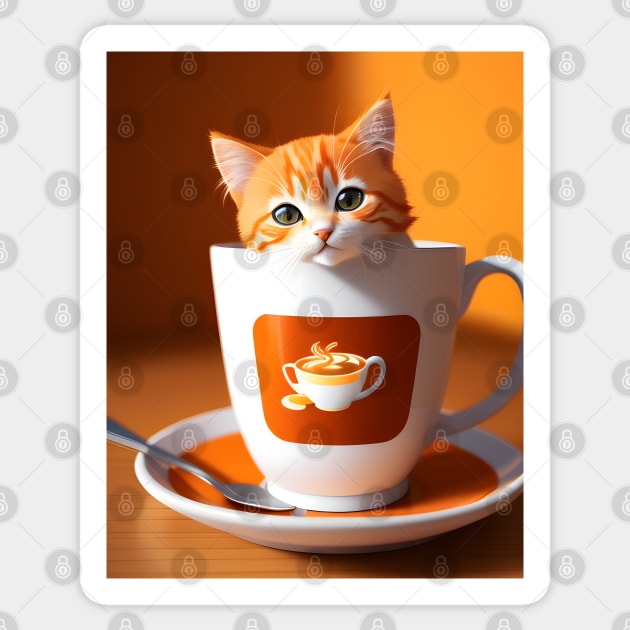 Adorable Orange Cat Illustration- Modern Digital Art Sticker by Ai-michiart